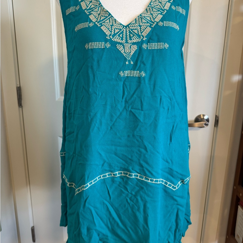 THML Turquoise Top with White Embroidery